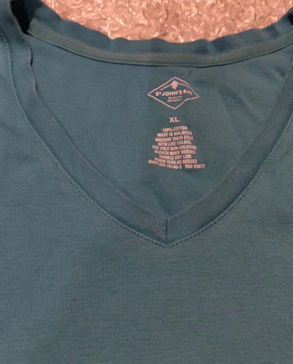 Women's St. John's Bay Teal V-Neck Shirt - Classic Comfort 3/4 Sleeve Size Large - Picture 2 of 6
